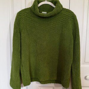 Women's Columbia Green Chenille Size L Cowl Neck Rib Basket Weave Sweater